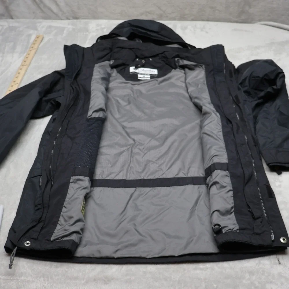 Columbia Jacket Men Medium Black Ripstop Waterproof Hooded Outdoor 3in1 Shell